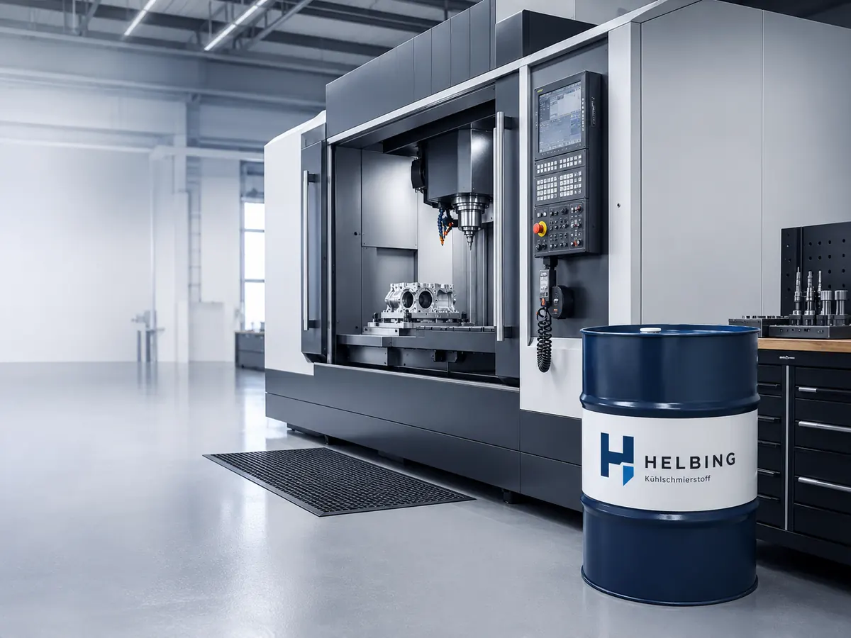 Bearbeitungszentrum mit Helbing Kühlschmierstoff-Fass